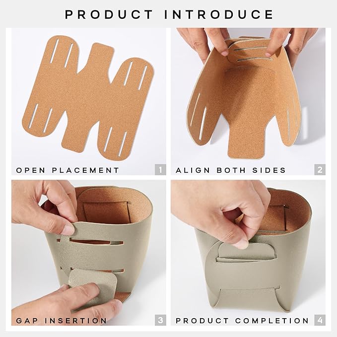 2-Pack Cork Leather Makeup Brush Holder Organizer - Desk Accessories Storage - Pencil Pen Holder - Stylish Addition to Home Decor (Beige)