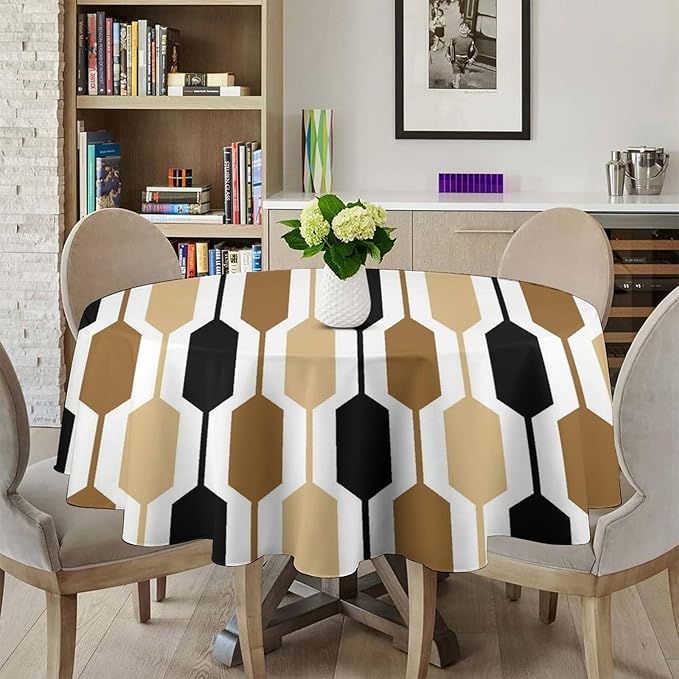 Abstract Boho Geometric Round Tablecloth, Mid Century Modern Geometric Art Retro Print Tablecloth for Home Party Dining Room Kitchen Decor 36Inch(90cm)
