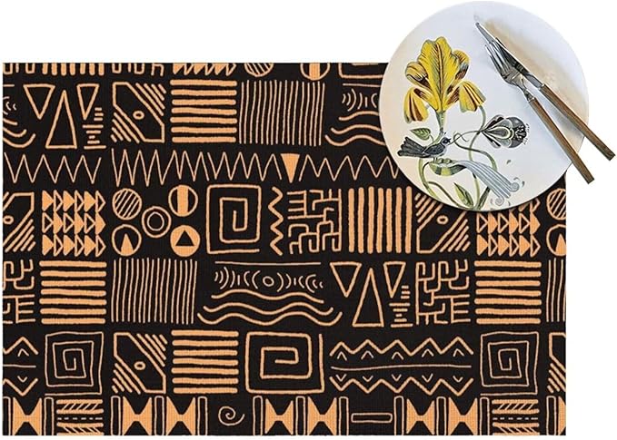 African Ethnic Pattern Placemats Set of 4 Abstract Tribal Art Wipeable Table Mats Reusable Washable PVC Rectangle Place Mats for Kitchen Dining Home Decor 12x18 Inches