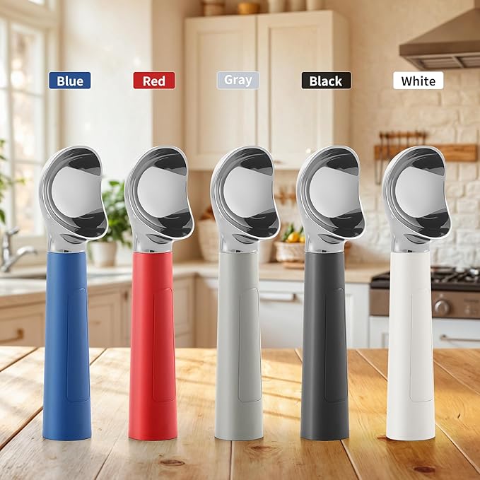 Heated Ice Cream Scoop Rechargeable, Electric Warming Ice Cream Scooper with LED Display, Heats to 158°F for Hard Ice Cream, Easy for Seniors & Kids, IP67 Waterproof (Grey, 2 oz)