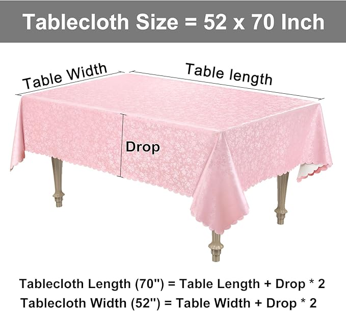 Smiry Rectangle Table Cloth, Waterproof Heavy Duty Vinyl Tablecloths, Wipeable Washable Table Cover for Kitchen, Valentines & Dining Room (Pink, 52" X 70")
