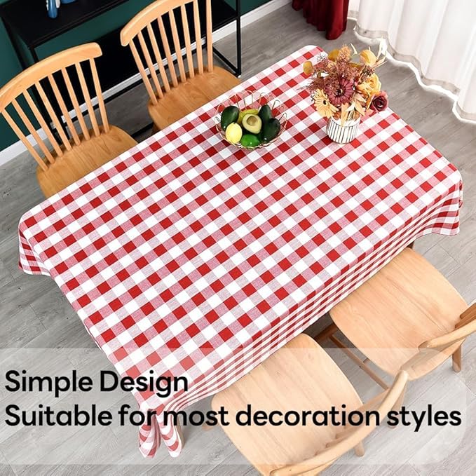 Gingham Table Cloth for Rectangle Tables red Checkered Plaid Tablecloth Heavy Duty Cotton Blend Washable & Wrinkle Table Cover for Outdoor Kitchen Dining Picnic Camping (60x84 Inch)
