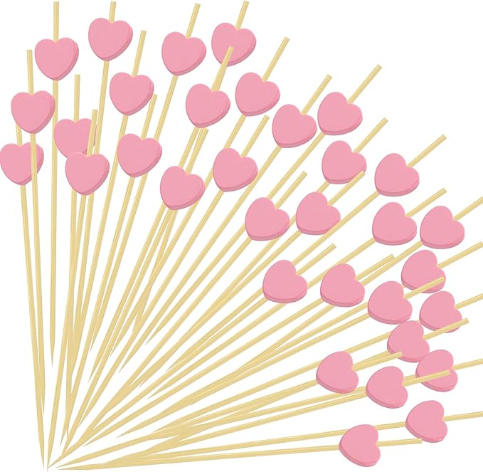 240 PCS Pink Love Heart Shaped Cocktail Picks, 4.7Inch Bamboo Fancy Toothpicks for Appetizers, Cocktail Skewers Sticks Selected for Weddings, Valentines Day, Desserts, Charcuterie, Food, Drinks