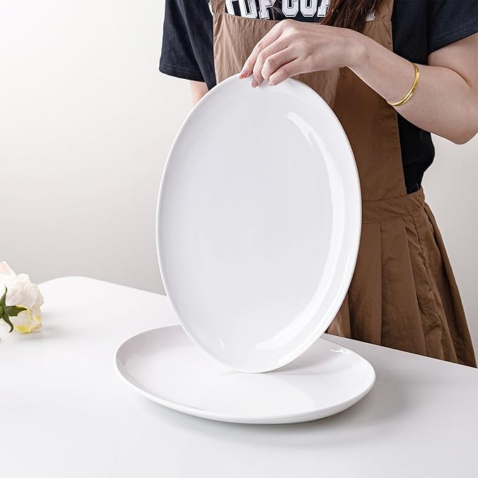 Serving Platters Set of 2 – 14 Inch Oval White Serving Platters, Large Porcelain Serving Platter Set for Party, Appetizers, Charcuterie, Sushi & Dessert, Microwave & Dishwasher Safe
