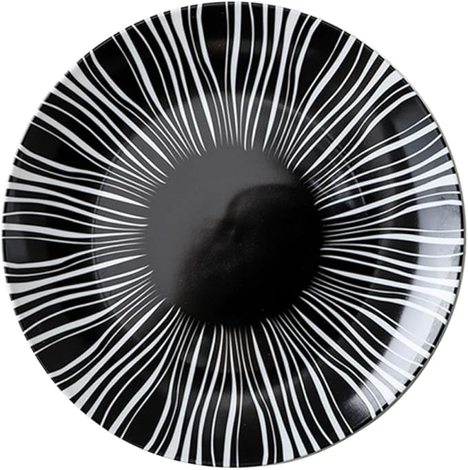 Cabilock 10-inch Dinner Plate and Dessert Dish Ceramic Pasta Serving Plate with Dark Striped Pattern for Home and Restaurant Use