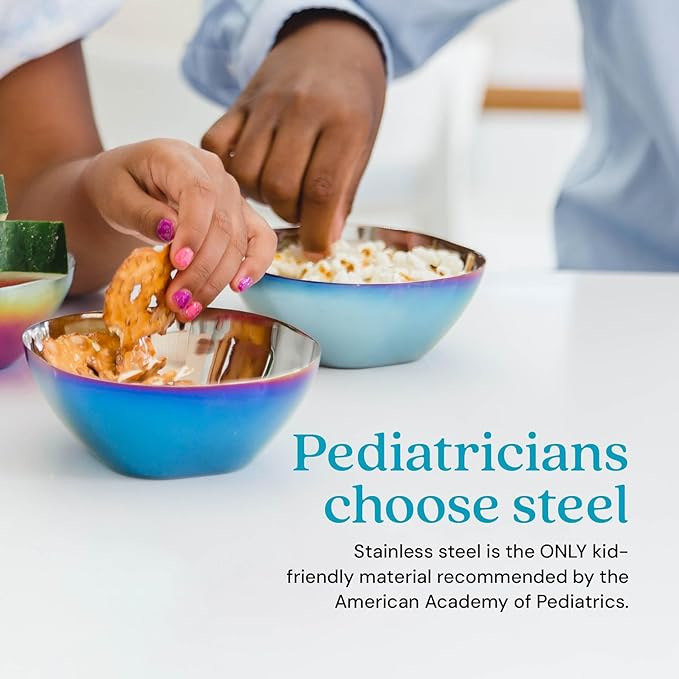 Ahimsa Stainless Steel Kids Bowl, Durable Pediatrician Designed Toddler Snack Bowls, 12oz, Premium Non Toxic Metal, Easy to Clean & Dishwasher Safe, Blue