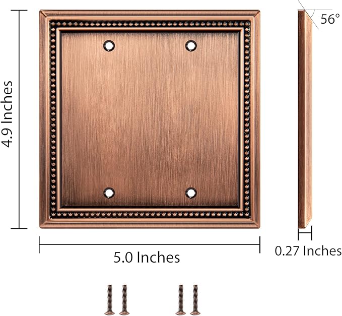 Henne Bery Sunken Pearls Heavy Duty Decorative Wall Plate Switch Plate Outlet Cover (Double Blank, Antique Copper)