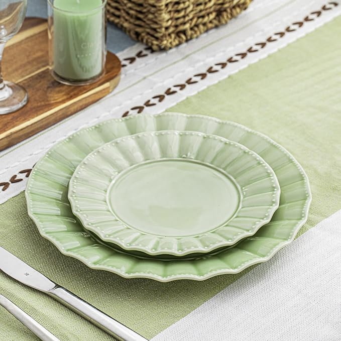 HOMBENE Ceramic Soup Serving Bowls for Kitchen, 6.4 Inch, Set of 4, Cereal Bowl Porcelain, Oven & Microwave Safe, Green