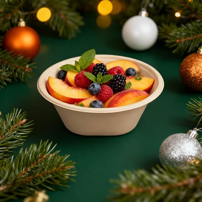 16 Oz [100 Pack] Small Disposable Paper Bowls - Heavy Duty and 100% Compostable - Natural Bagasse Biodegradable Bowls for Chili,Ice Cream,Dessert