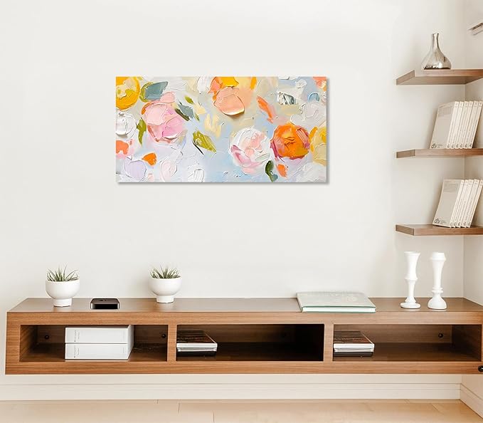 ADJUVANT Wall Art Impressionist Floral 60"L x 30"W, Colorful Flowers Canvas Painting Vibrant Blooms Artwork Soft Hues Prints Botanical Pictures Wall Decor for Living Room Bedroom Dining Room Home Office