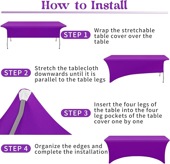 HAISIWLKJ 3 Pack Table Cloth 8ft Purple Tablecloths for Rectangle Folding Table Spandex Fitted Stretch Table Cover Wrinkle Resistant Washable Table Protector for Party, Wedding, Banquet, Festival.