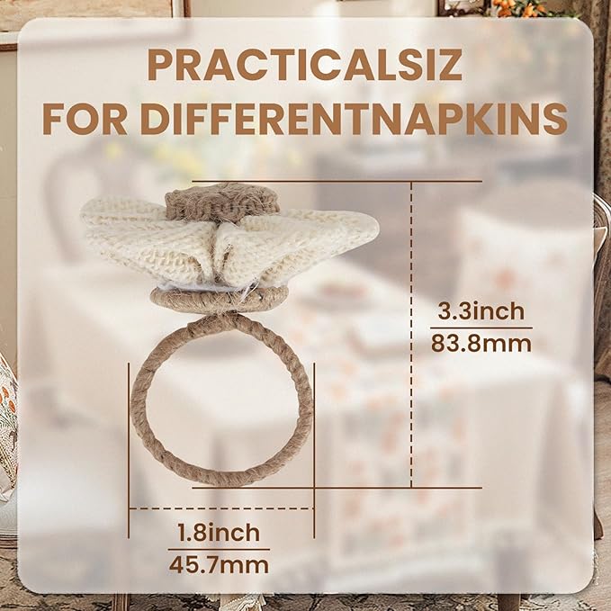 Valentine's Day Napkin Rings Set of 12 Handmade Rustic Napkin Rings Reusable Boho Napkin Ring for Elegant Dining Table Decoration Perfect for Christmas, Thanksgiving, Wedding, Holiday, Everyday Use