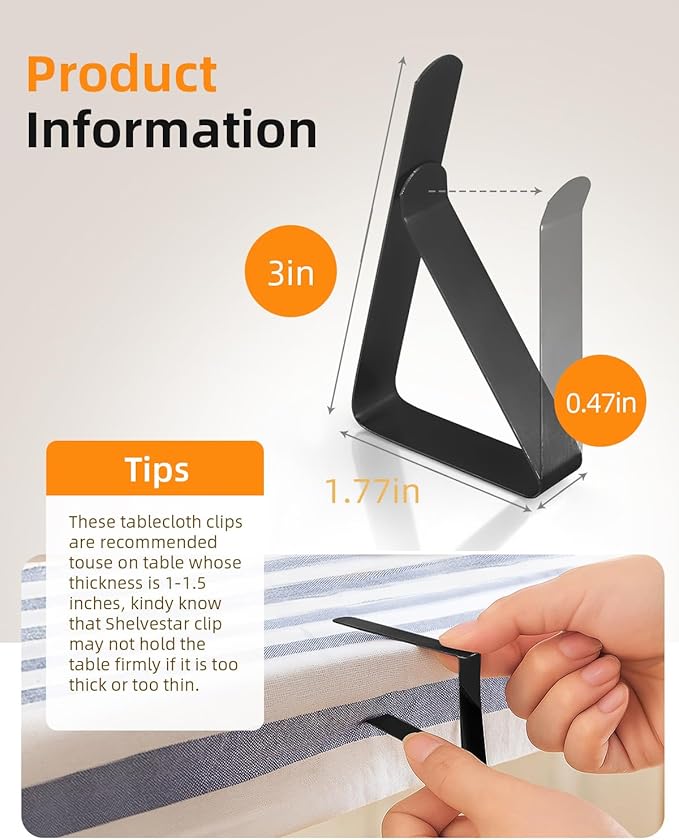 72 Pack Tablecloth Clips - Heavy Duty Picnic Table Clips, Stainless Steel Table Cloth Cover Clamps, Ideal for Restaurant Picnics Party, Black