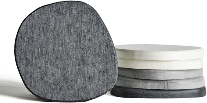 Diatomaceous Earth Coasters Set of 6 for Drinks, Moisture Water Absorbent Stone Coasters for Table Desk at Work, Water Absorbing Instant Drying Diatomite, Modern Grey and White