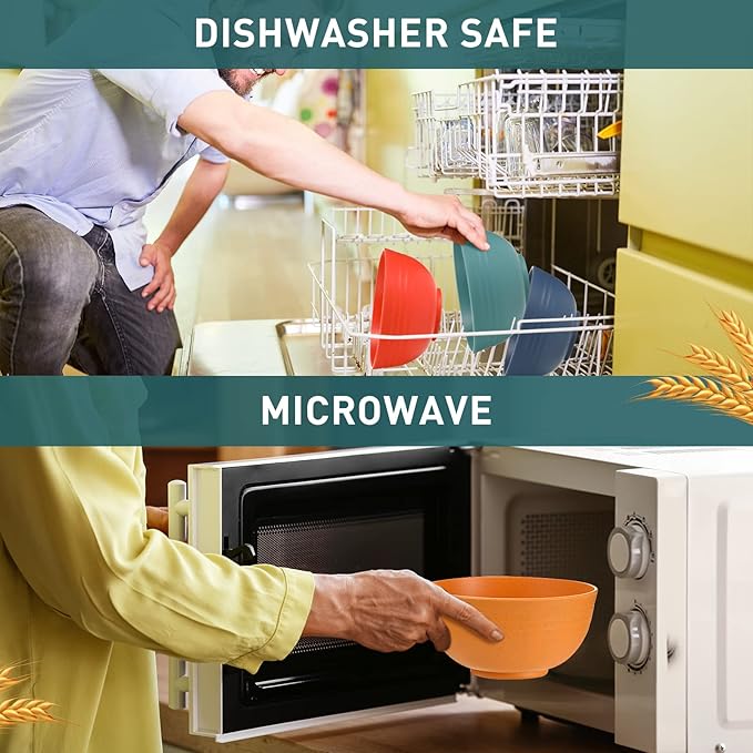 Geosar 18 Pcs Unbreakable Cereal Bowls 24 Oz Microwave and Dishwasher Safe Wheat Straw Fiber Lightweight Bowl for Soup Kitchen Serving Salad Dishes Oatmeal(Yellow, Orange, Green, Blue)