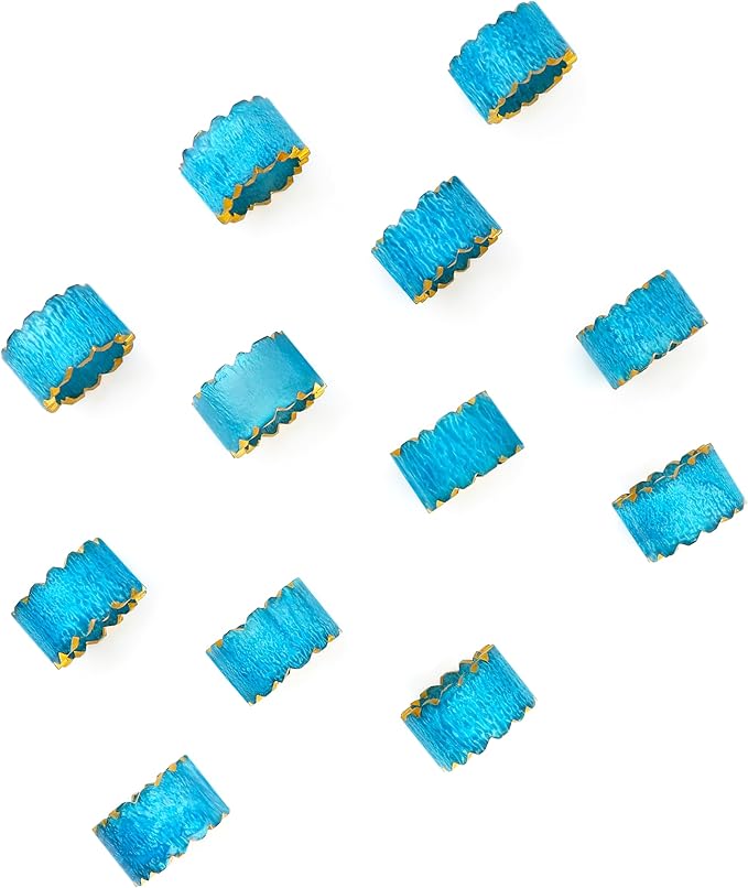 ALPHA Living HOME Handmade Epoxy Napkin Rings Set of 12 | Elegant Round Napkin Holders for Dining Table, Weddings, Parties & Home Décor | Durable & Stylish Farmhouse Table Accessories - (Blue Gold)