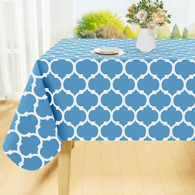 Smiry Rectangle Table Cloth, Waterproof Vinyl Tablecloth with Flannel Backing for Rectangle Tables, Wipeable Spillproof Plastic Tablecloths for Dining, Camping and Indoor (54"x108", Light Blue)
