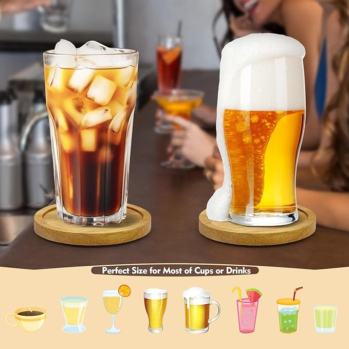 Acacia Wood Coaster Set of 4 with Holder, Non-Slip Heat-Resistant Wooden Coasters, Modern Decorative Coasters for Coffee Table, Dining Table & Kitchen Accessories
