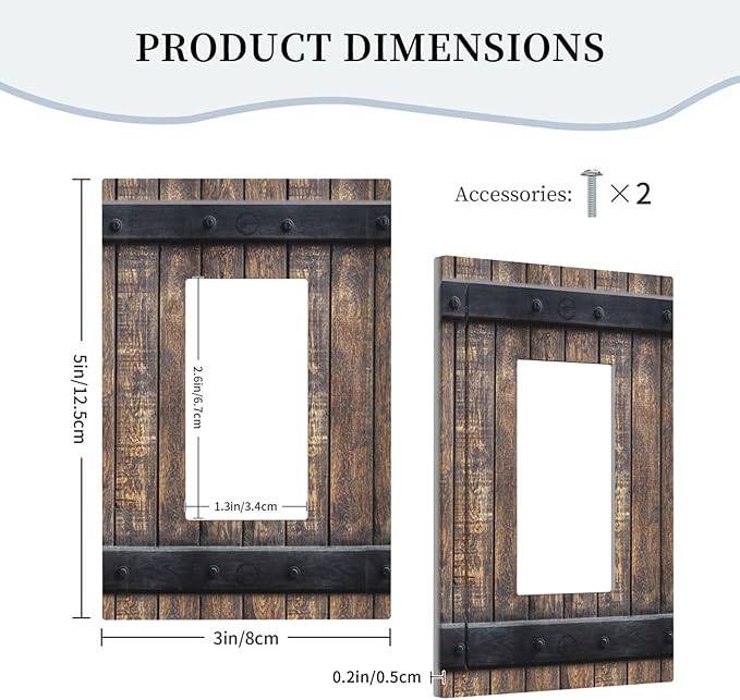 Outlet Covers Rustic Barn Door Vintage Country Wood Board 1 Gang Wall Plate Single Rocker Light Switch Cover Decorative GFCI Receptacle Electrical Switchplate for Farmhouse Cabin Decor（2 Pack）