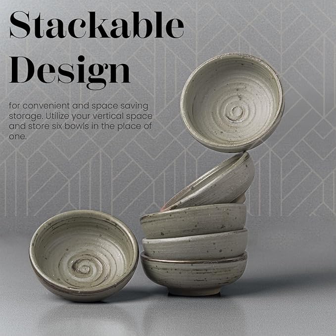 Vikko Small Dipping Bowls, Set of 4 Mini Soy Sauce Dishes, 3" Stoneware Dipping Sauce Cups, Decorative Pinch Bowls for Dips, Condiments, Charcuterie Boards - Microwave and Dishwasher Safe