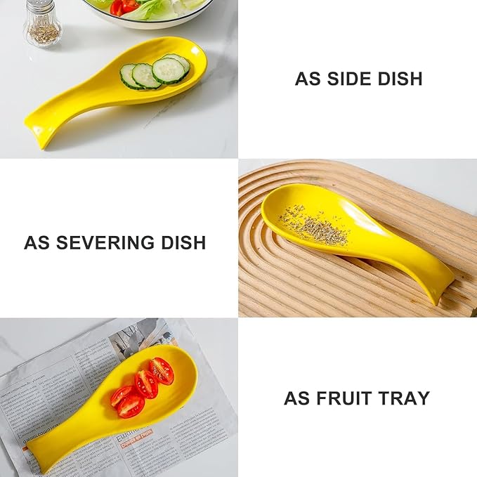 Ceramic Spoon Rest for Stove Top,Large 8.7 Inch Spoon Holder for Kitchen Counter,Porcelain Utensil Rest for Thankgiving and Christmas Gift,Dishwasher Safe and Heat-Resistant,Yellow(1 PC)