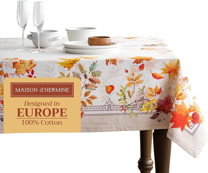 Maison d' Hermine Table Cloth Rectangle Table 100% Cotton 54 x 72 Inches Fall Tablecloth Reusable Everyday Use for Thanksgiving Christmas Decorations Dining Farmhouse Party (Amarante)