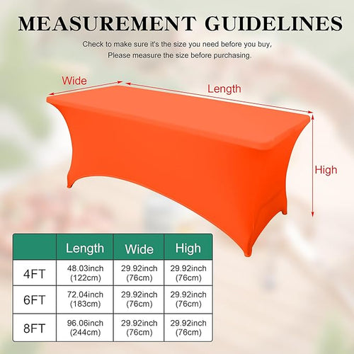 4FT Table Cloth for Rectangular Fitted Events Stretch Orange Table Covers Washable Spandex Tablecloth Protector for Party, Wedding, Cocktail, Banquet, Festival