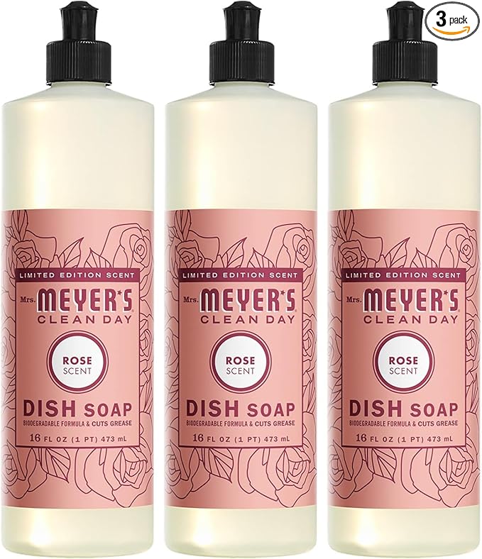 MRS. MEYER'S CLEAN DAY Liquid Dish Soap, Limited Edition Rose, 16 fl. oz - Pack of 3