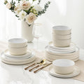 AmorArc Ceramic Dinnerware Set | Stoneware Plates and Bowls | Scratch Resistant,Dishwasher & Microwave Safe Dishes Sets-beige 2