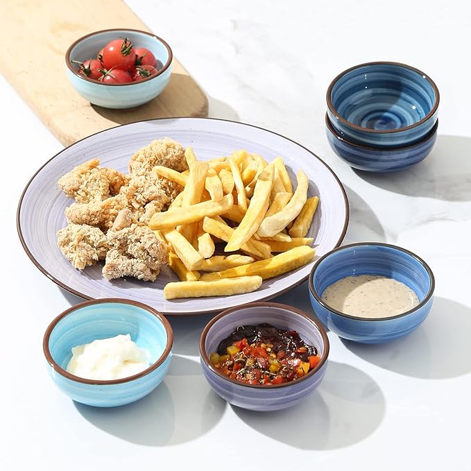 KitchenTour 2.7 Oz Soy Sauce Dishes Dipping Bowls Set, Porcelain Pinch bowls Mini Bowls for Seasoning, Sushi, Ketchup, Appetizer, Nuts, Set of 6, Assorted Cool Colors