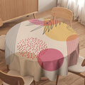 Mid Century Boho Round Tablecloth, Abstract Modern Sun Arch Curve Leaves Geometric Print Tablecloth for Home Party Dining Room Kitchen Decor 36Inch(90cm)