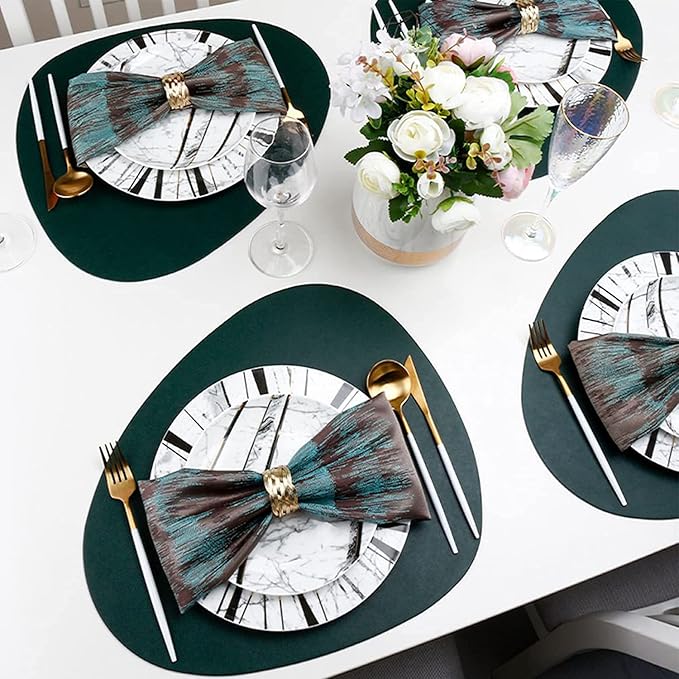 Leather Placemats for Dining Table Set of 2, Heat Resistant Easy to Clean Wipeable Waterproof Washable Modern Placemats for Kitchen Diner Table, Non Slip Anti-Skid Irregular Table Mats, Green