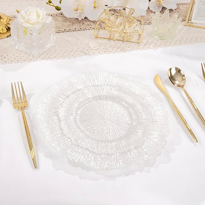 U-QE 60PCS White Plastic Plates - Pearl White Plates Disposable&Reusable - Heavy Duty Plastic Plates for Party&Wedding Including 30 Dinner Plates 10" & 30 Appetizer Plates 7"