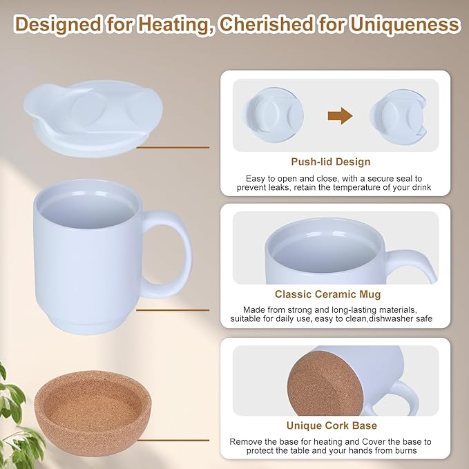 Coffee Mug Warmer & Mug Set for Desk, Electric Coffee Cup Warmer with Ceramic Mug, Smart Heated Coffee Mug with Auto Shut Off for Office/Home, Christmas/Birthday/Coffee Gifts for Men & Women, Wood
