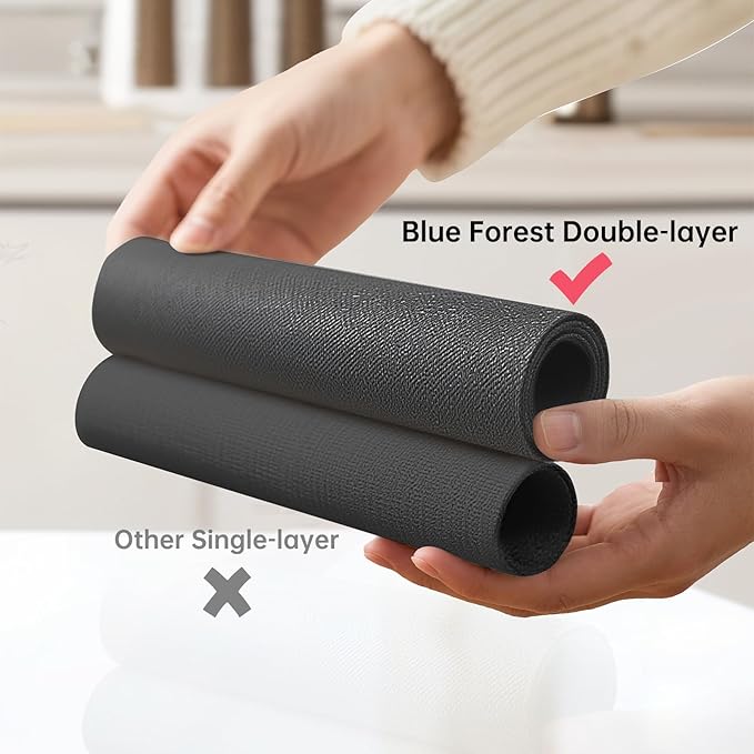 Blue Forest Placemats Set of 4, Dual-Layered Thickened Faux Linen Table Mats Heat Resistant Machine Washable Wrinkle Free Place Mats for Kitchen Dining Outdoor/Indoor (Dark Green)