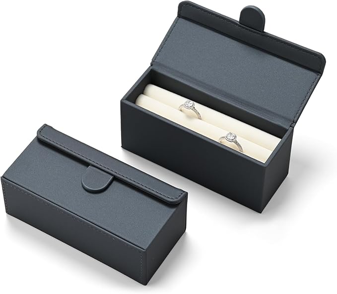 Oirlv Travel Rings Organizer Case, Premium Leather & Soft Velvet Portable Ring Storage Box, Secure Compact Jewelry Holder for Multi-Ring Travel Organization & Daily Use(Gray)