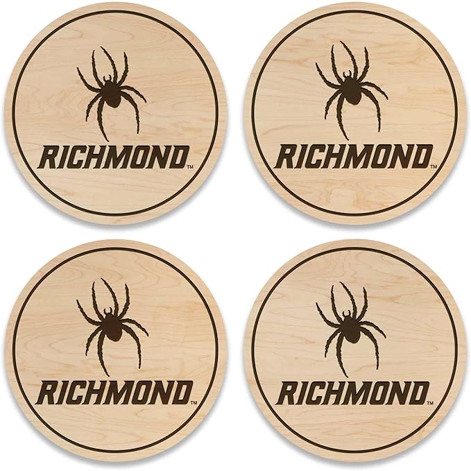 LazerEdge Richmond Spiders Wooden Coaster Set - Maple Wood - Officially Licensed Product - 4-Pack