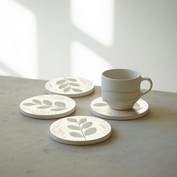 VEYRO Ceramic Coasters Set of 6 – Absorbent Stone Drink Coasters with Holder, Non-Slip Cork Backing, Modern Marble Look Coasters for Coffee Table, Desk & Home Decor