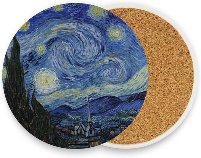 Coasters for Drinks Coaster Drink Set Decorative Coffee Table Desk Cup Mat Spring Cute Cork Bar Backing Round Home Decor Starry Night03