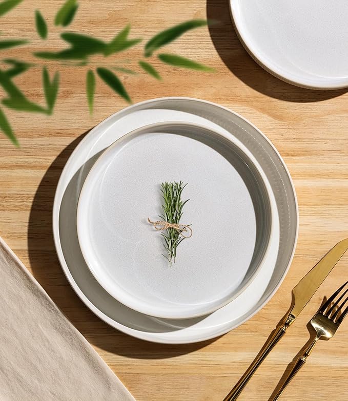 TheTerra Ceramic Dinnerware Sets for 8, 24 Pieces Porcelain Lightweight Plates and Bowls Sets, Scratch Resistant Dish Set, Oven & Microwave & Dishwasher Safe, Cappuccino White