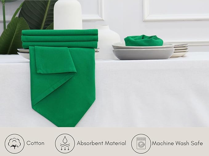 PurpleEssences Set of 12 Cloth Dinner Napkins 100% Cotton 18x18 Inch - Soft Durable Washable - Ideal for Farmhouse Party Christmas Holiday Winter - Perfect Everyday Use Table Linen - St Patricks Green