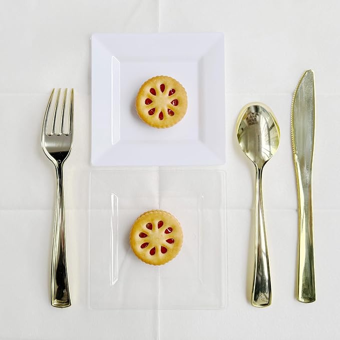 50PCS Square Plastic Plate-4.5 inch Disposable Dessert Plates- Premium Hard Square Small Appetizer Plates for Party/Birthday/Wedding & All Occasions (White)