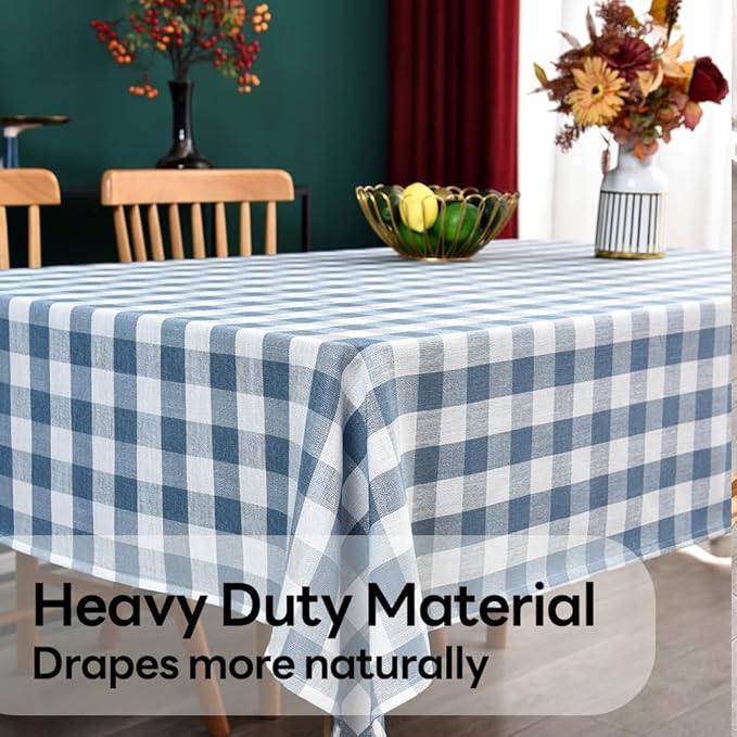 Gingham Tablecloth Rectangle Table Cloth Heavy Duty Cotton Checkered Table Cover for Spring Picnic Kitchen Dining(C-Sky Blue, 52x86 inch)