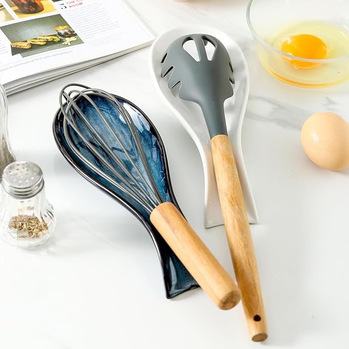 Ceramic Spoon Rest for Stove Top,Large 8.7 Inch Spoon Holder for Kitchen Counter,Porcelain Utensil Rest for Thankgiving and Christmas Gift,Dishwasher Safe and Heat-Resistant,White(1 PC)