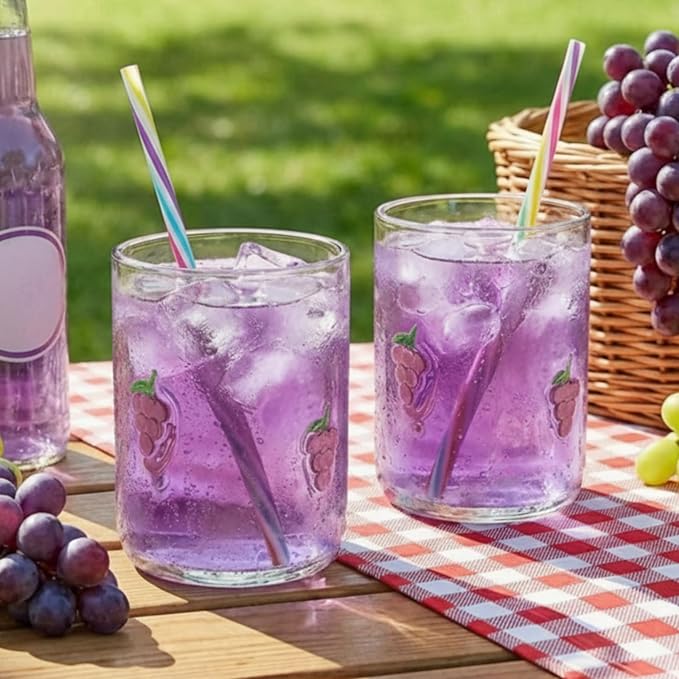 Icon Juice Glasses, 14oz Stemless Wine Drinking Juice Glass Cup for Valentine Party Supplies Gift(2 Pcs,Grape)