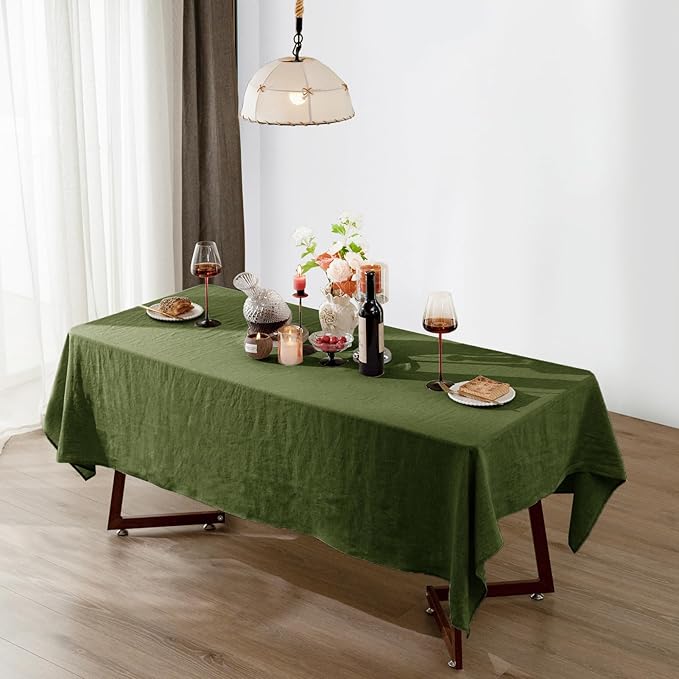 Talasily Linen Tablecloth 100% Pure Linen Table Cloth 60x84 Inches Rectangle Tablecloths Washable Cloths for Kitchen, Dining, Buffet Parties, Holidays, Picnic, Weddings and Restaurants-Green