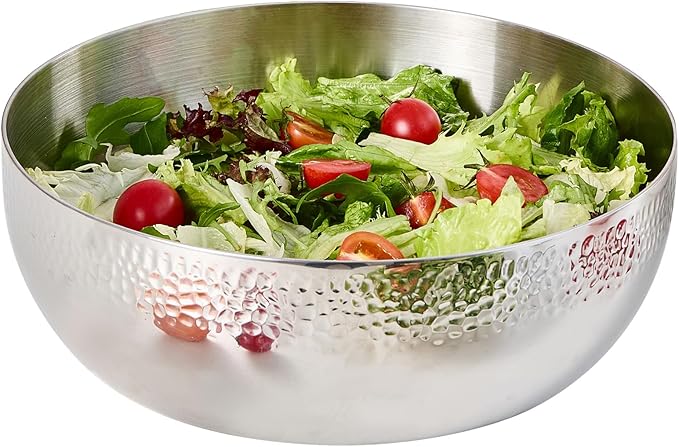100oz Stainless Steel Hammered Salad Bowl, Large Fruit Popcorn Serving Bowl