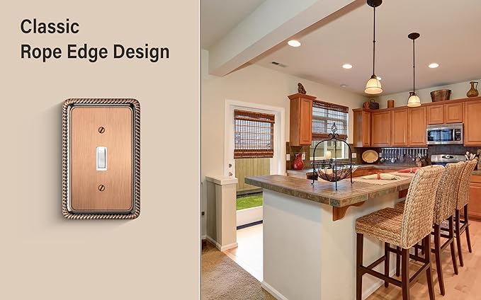 Henne Bery Rope Edge Decorative Wall Plate Switch Plate Outlet Cover (Single Toggle, 2 Pack, Antique Copper)