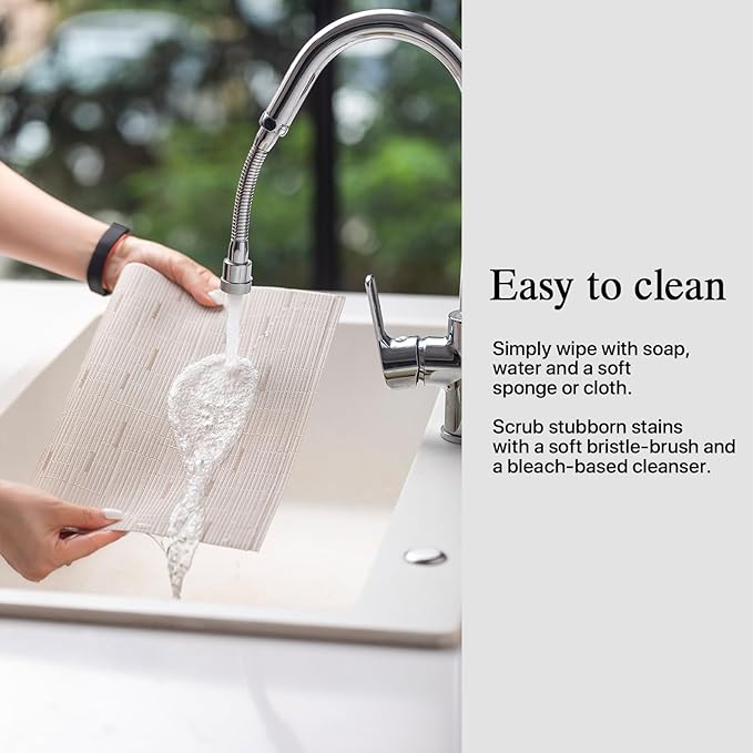 Placemats Set of 12 - Easy Clean Woven Vinyl Placemats for Dining Table, Indoor/Outdoor Place Mats, Washable PVC Table Mats （Pale Beige）