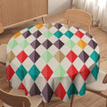 Abstract Geometric Round Tablecloth, Modern Mid Century Background Mid Century Colorful Print Pattern Tablecloth for Home Party Dining Room Kitchen Decor 50Inch(127cm)